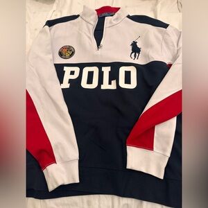 Polo by Ralph Lauren Black, White, and Red Zip-Up Sweater